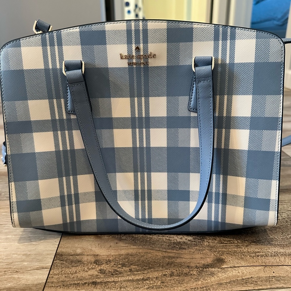 Kate Spade White and Blue Checkered Purse